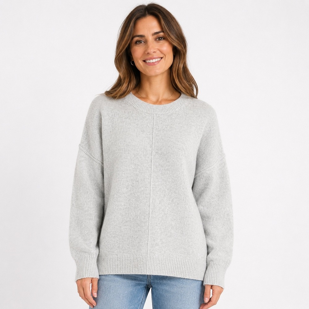 Vince Camuto Womens Large Light Gray Crew Neck Relaxed Knit Sweater RN51323